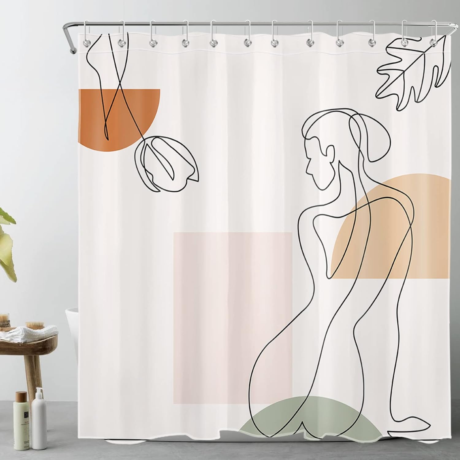 HVEST Modern Abstract Shower Curtain Set with Hooks 1
