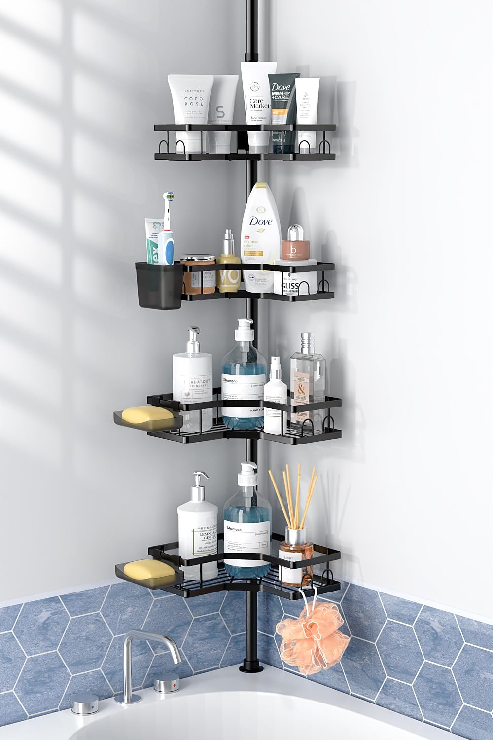 Aitatty Corner Shower Caddy Tension Pole 4 Tier