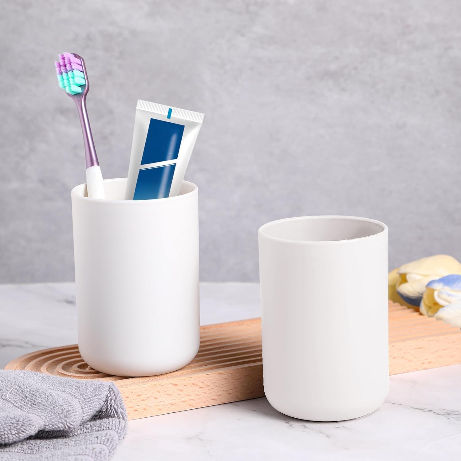 2Pcs Unbreakable Plastic Tumblers Dishwasher Safe White Bathroom Cups