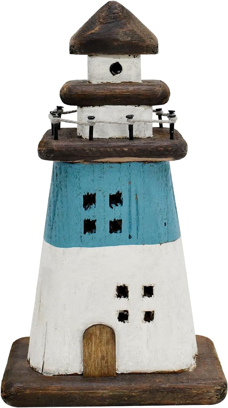 Wooden Lighthouse Decor Blue Nautical Centerpiece 1