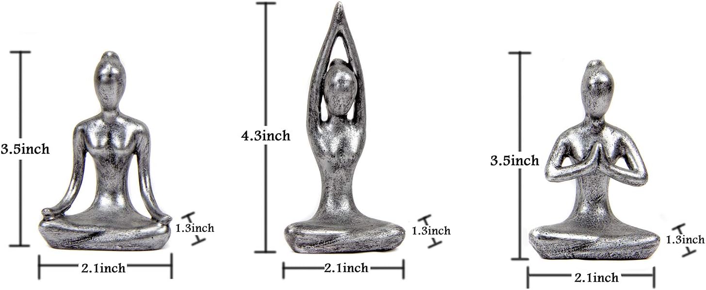 Leekung Yoga Meditation Statue Set of 3 Antique Silver