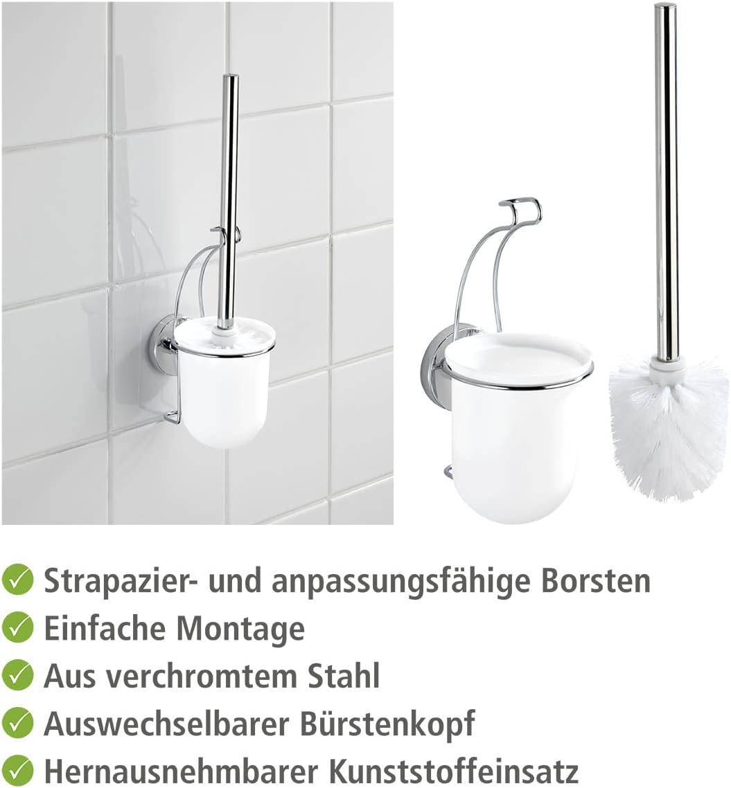 Wenko Vacuum-Loc Wall Toilet Brush Set Silver