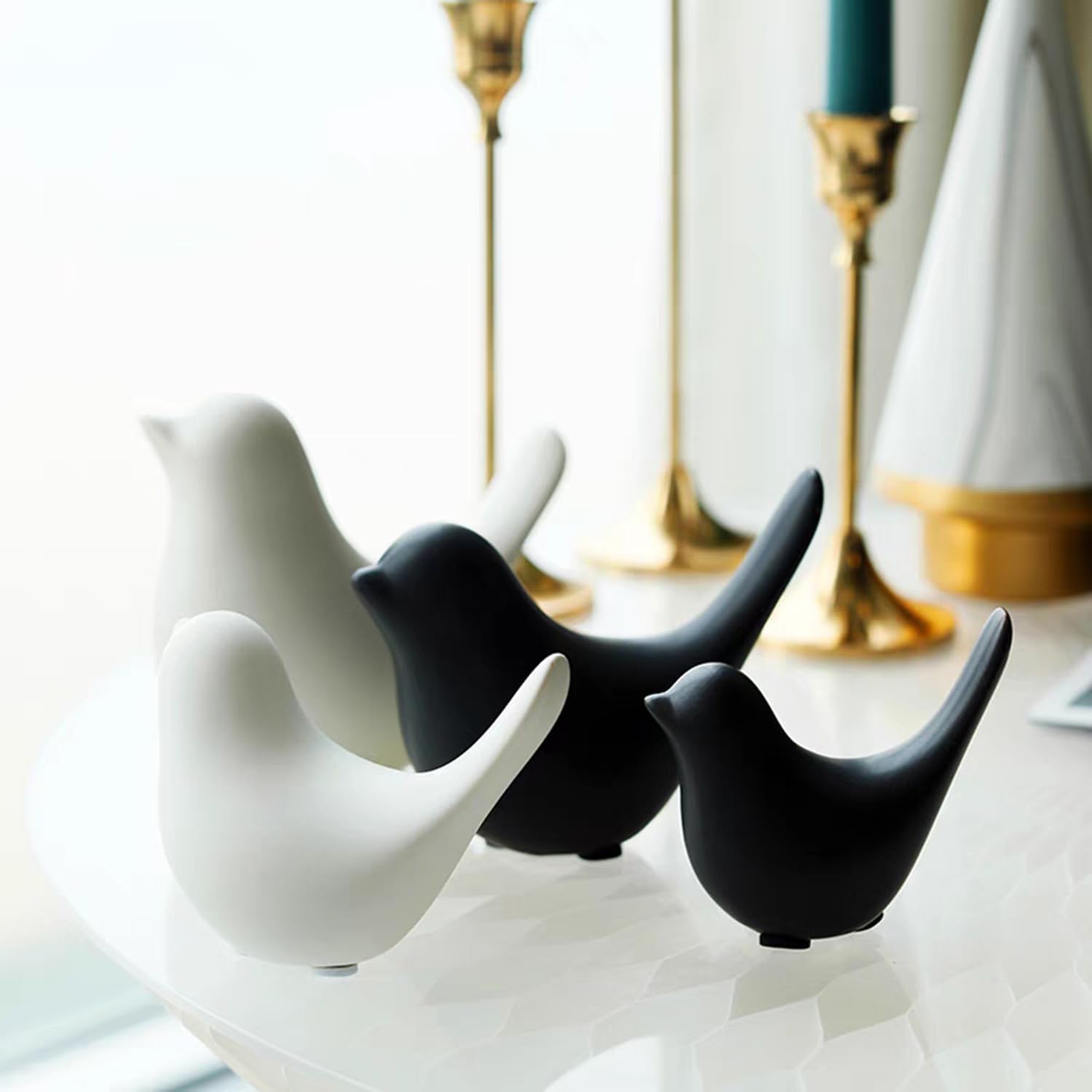 White Bird Statue 2 Pcs Modern Ceramic Home Decor