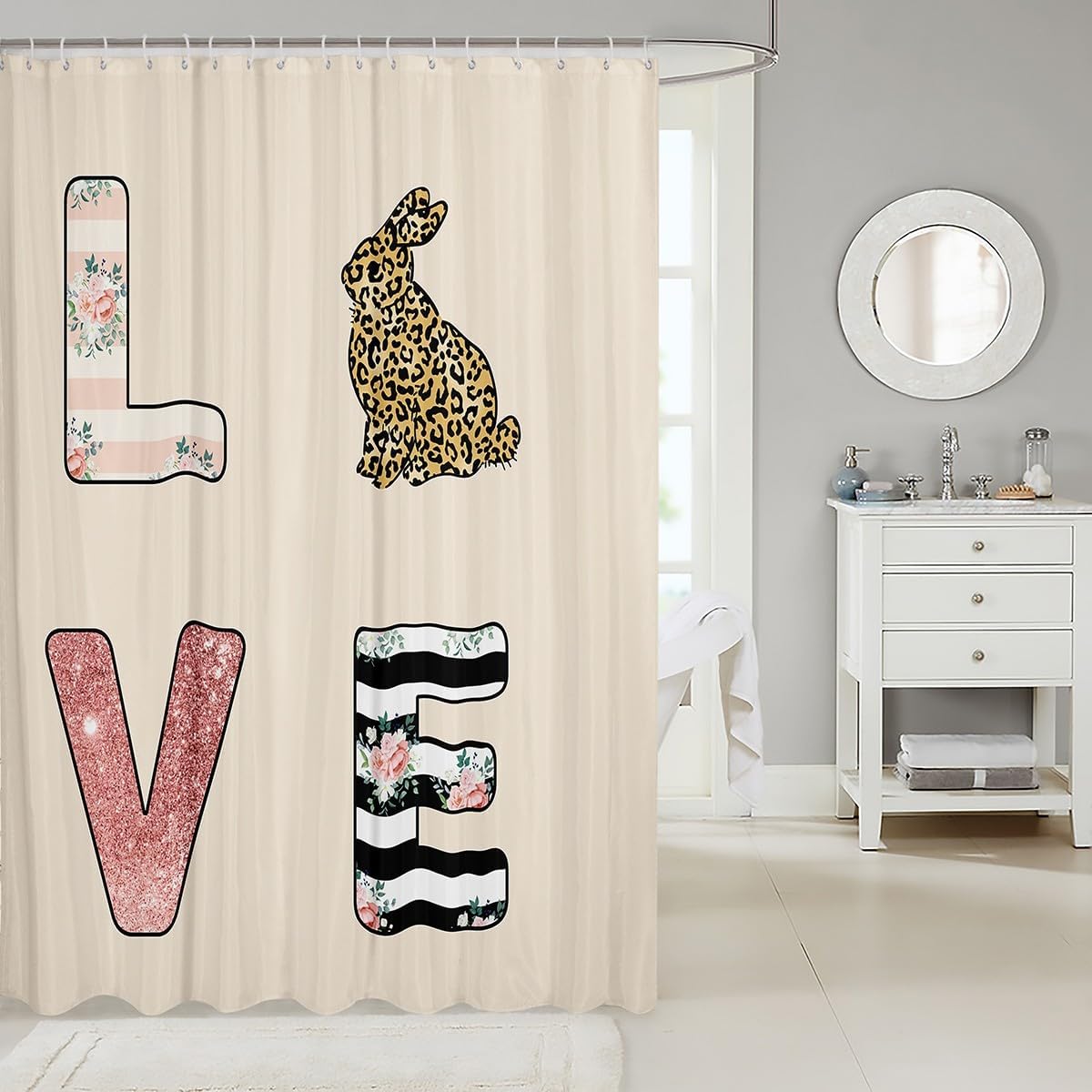 Erosebridal Leopard Rabbit Shower Curtain Set 72x72