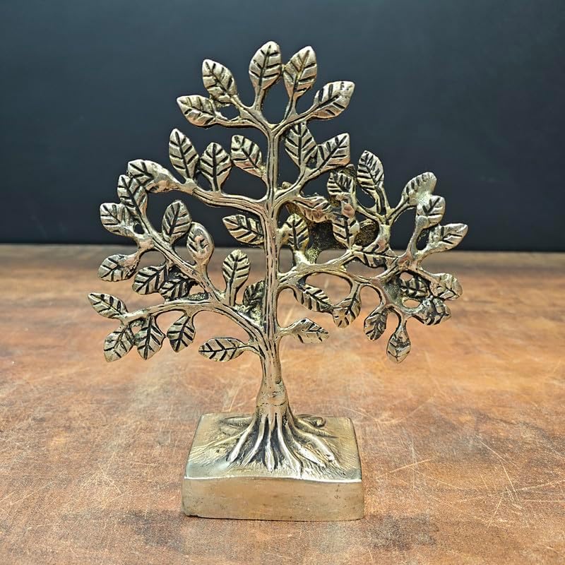 StatueStudio Kalpavriksha Tree Decor 7 Inch Brass Gold