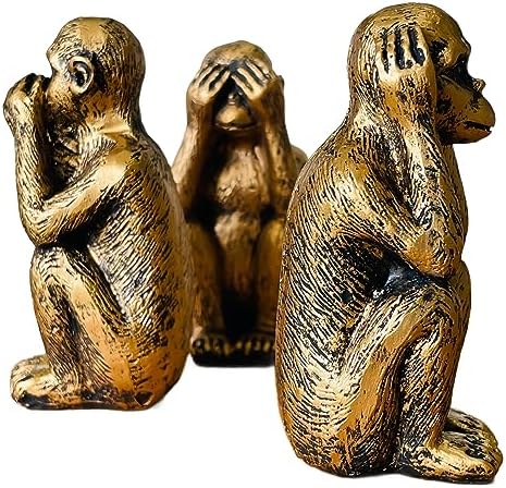 3 Wise Monkeys Statue Set - Resin Bronze Decor