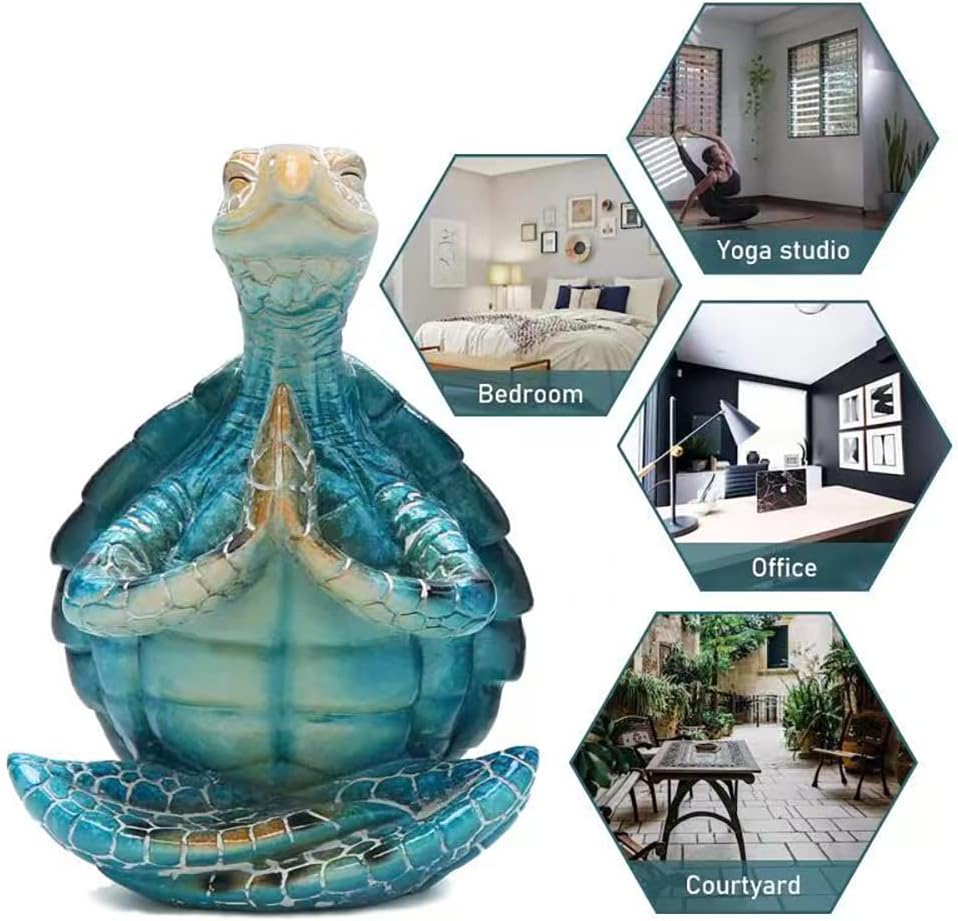 2Pcs Sea Turtle Meditation Yoga Statues - Resin Desk Decor