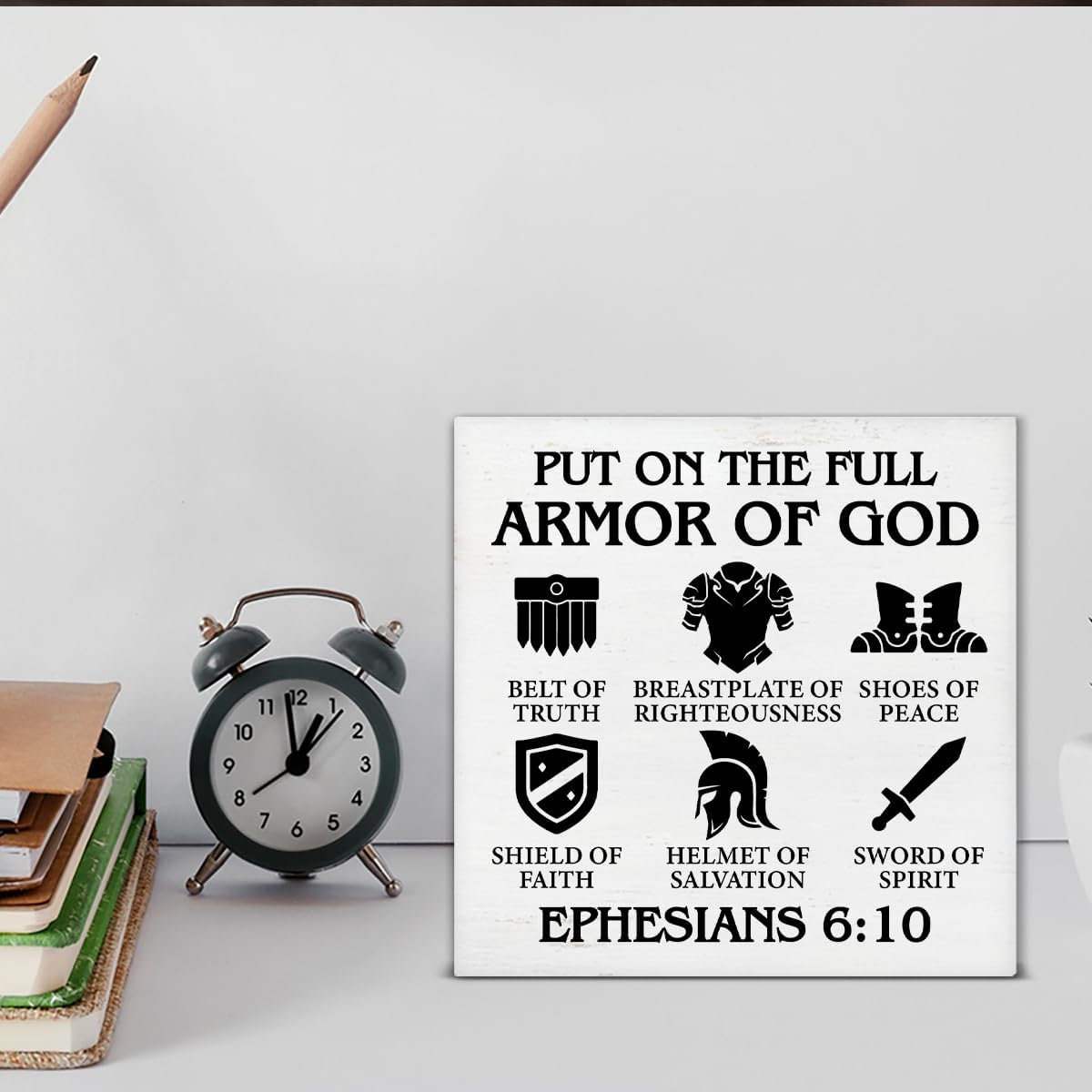 Christian Armor of God Wood Box Sign 5x5 Inches