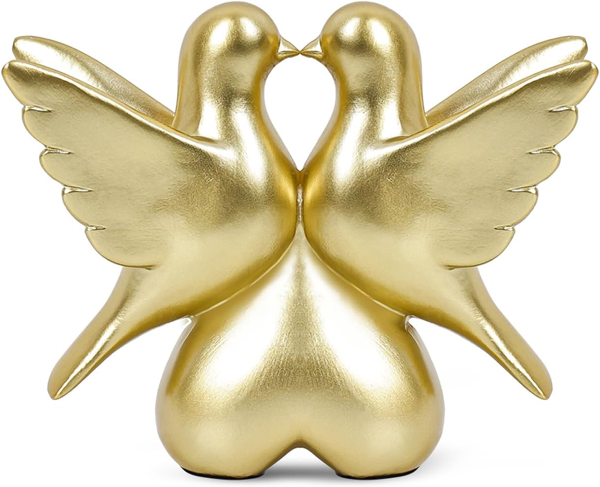 Gold Kissing Doves Figurines Home Decor Statues