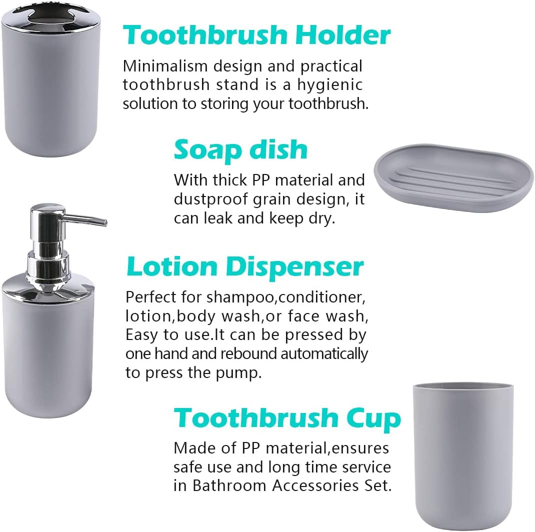 Papillon 6 Piece Bathroom Accessory Set Gray