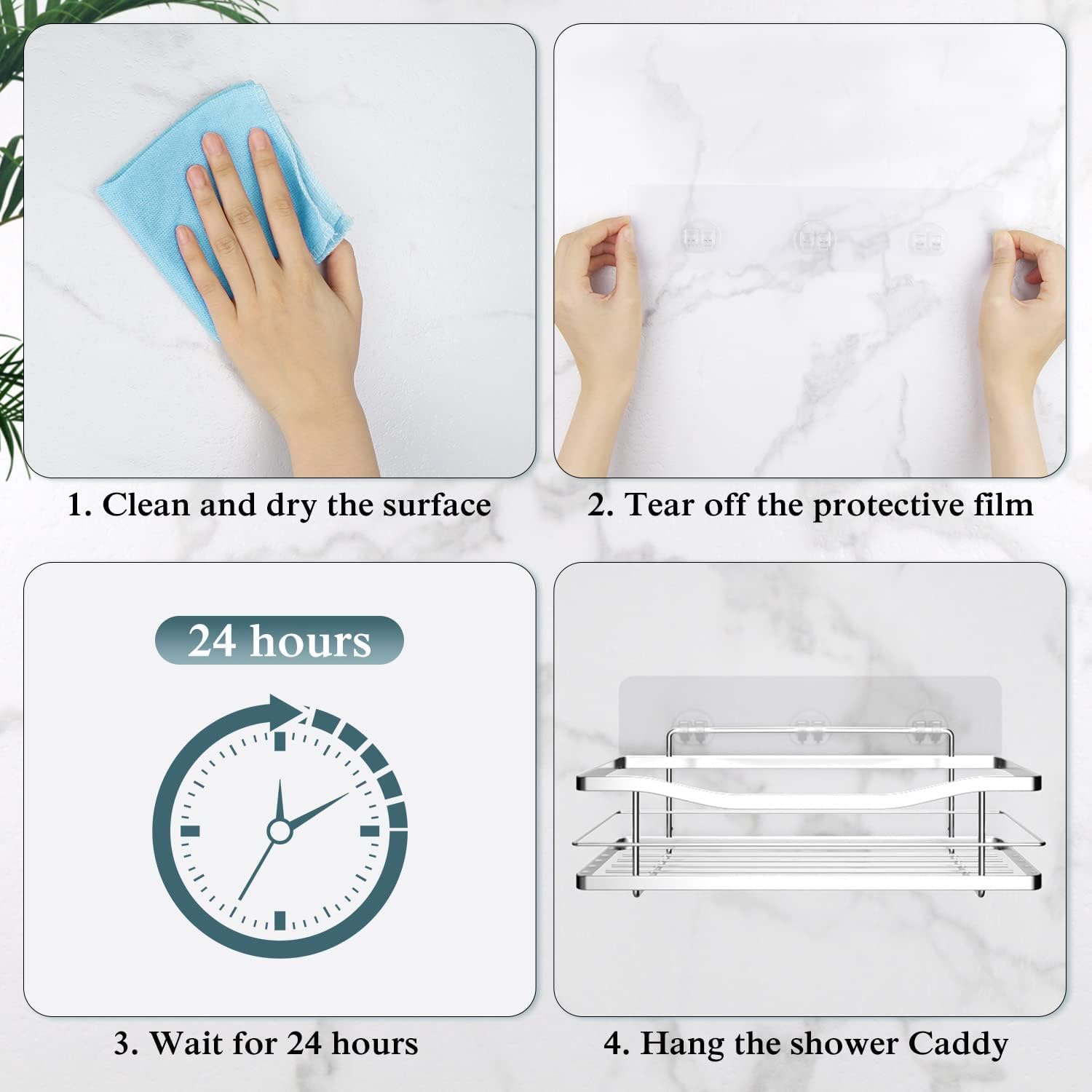 EAGMAK 2 Pack Transparent Shower Caddy Adhesive No Drilling