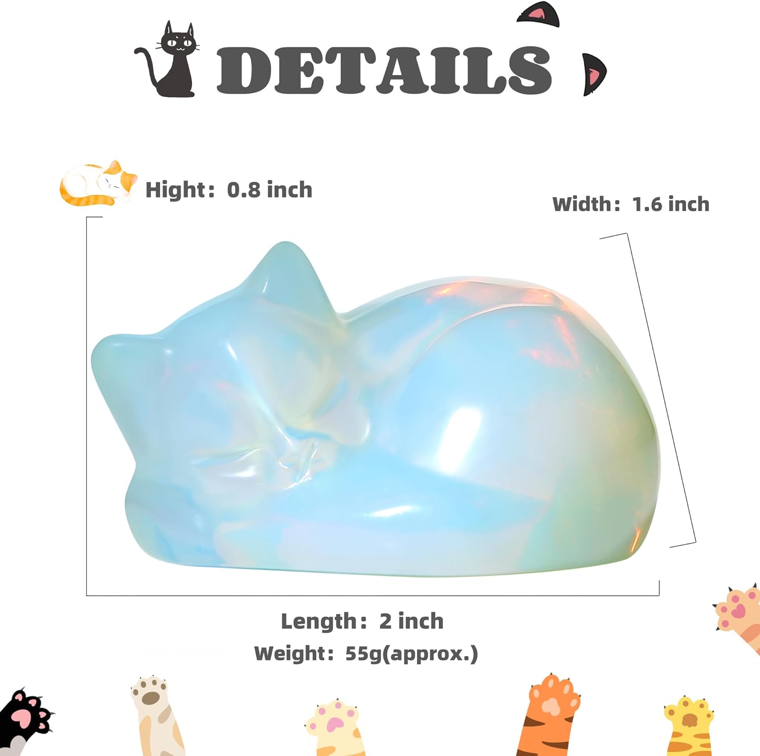 YATOJUZI 2 Inch Sleeping Cat Crystal Statue Decor