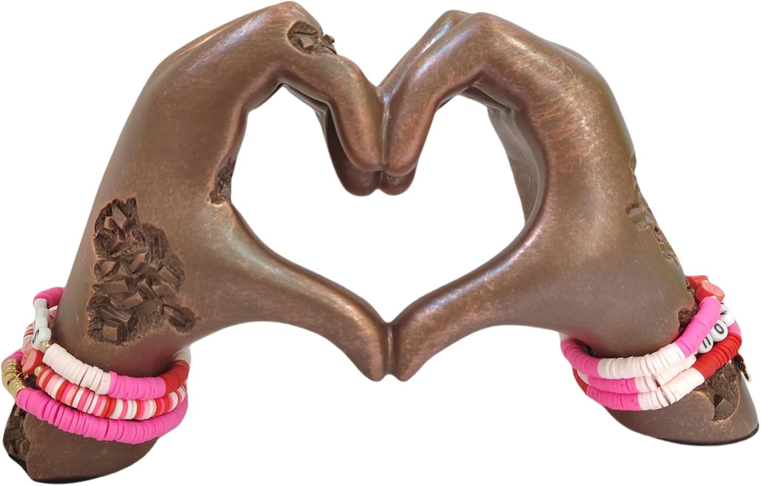 Heart-Shaped Hands Sculpture with Bracelets Brown Resin Love Statue for Home Decor