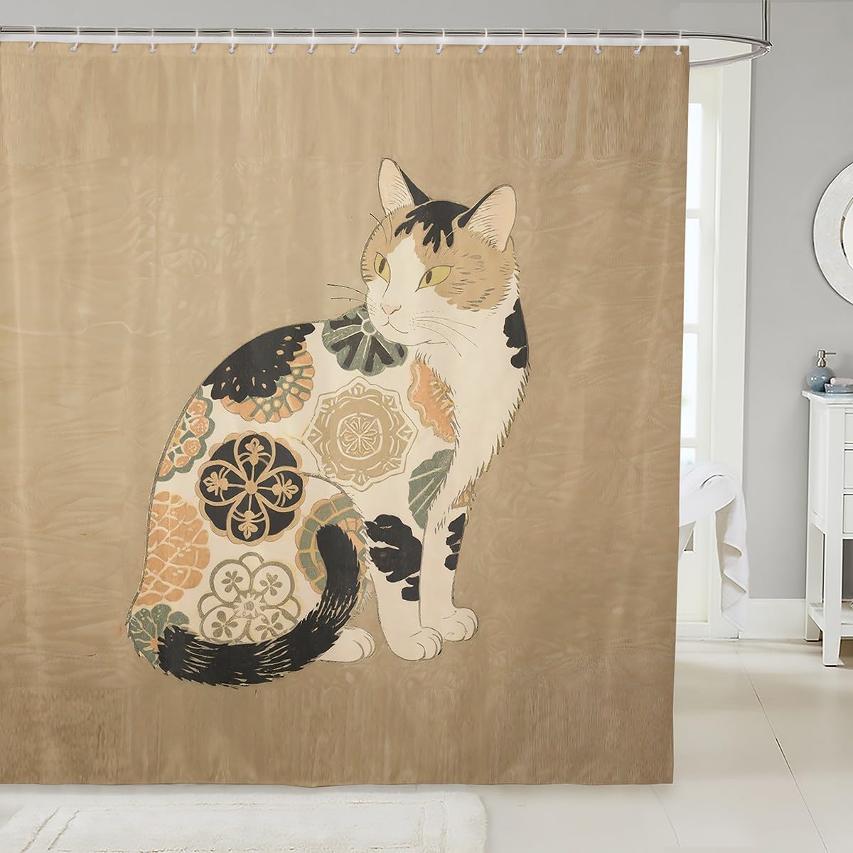 Erosebridal Boho Cat Shower Curtain Set 72x72 Waterproof