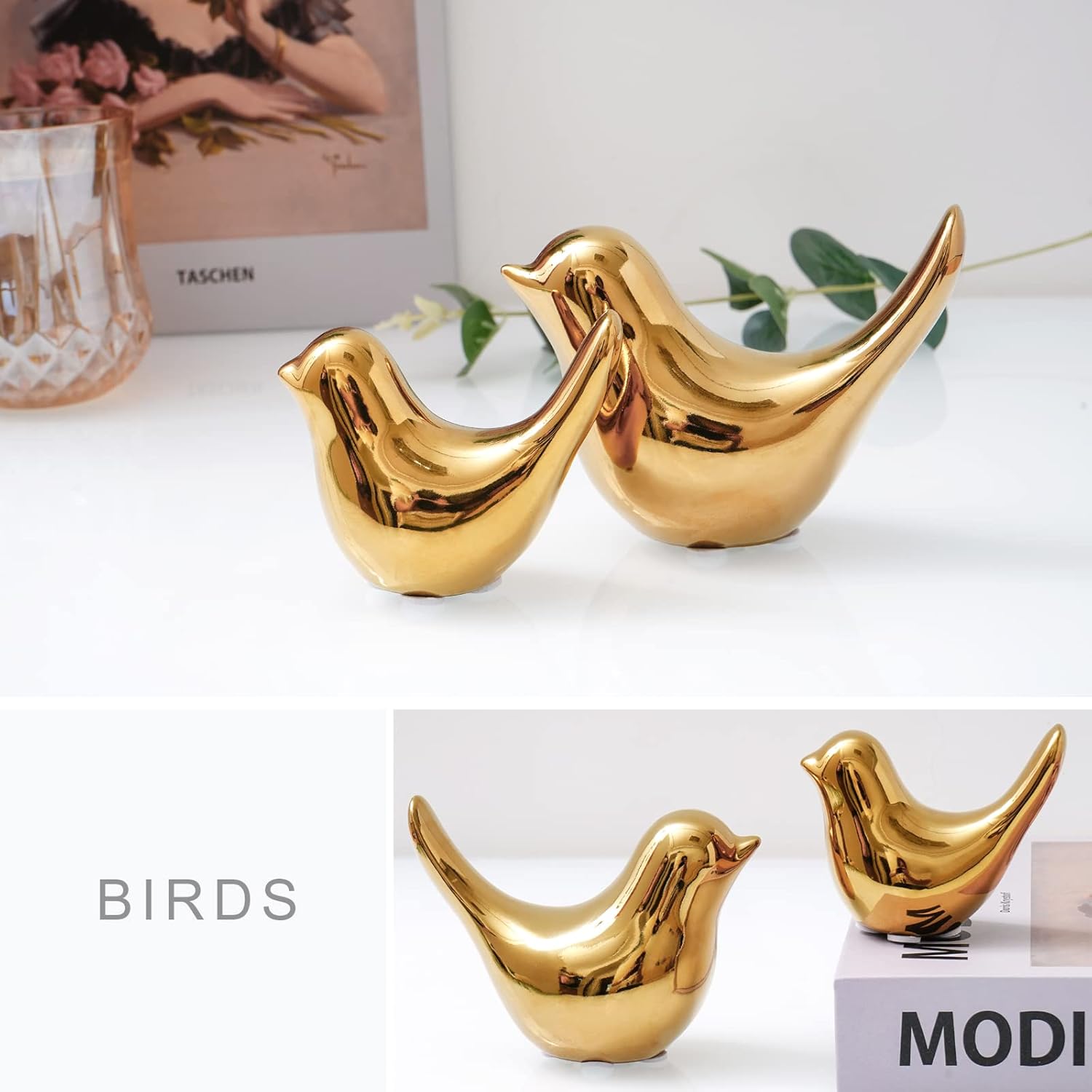 Notakia Golden Birds Statues Modern Home Decor 2Pcs