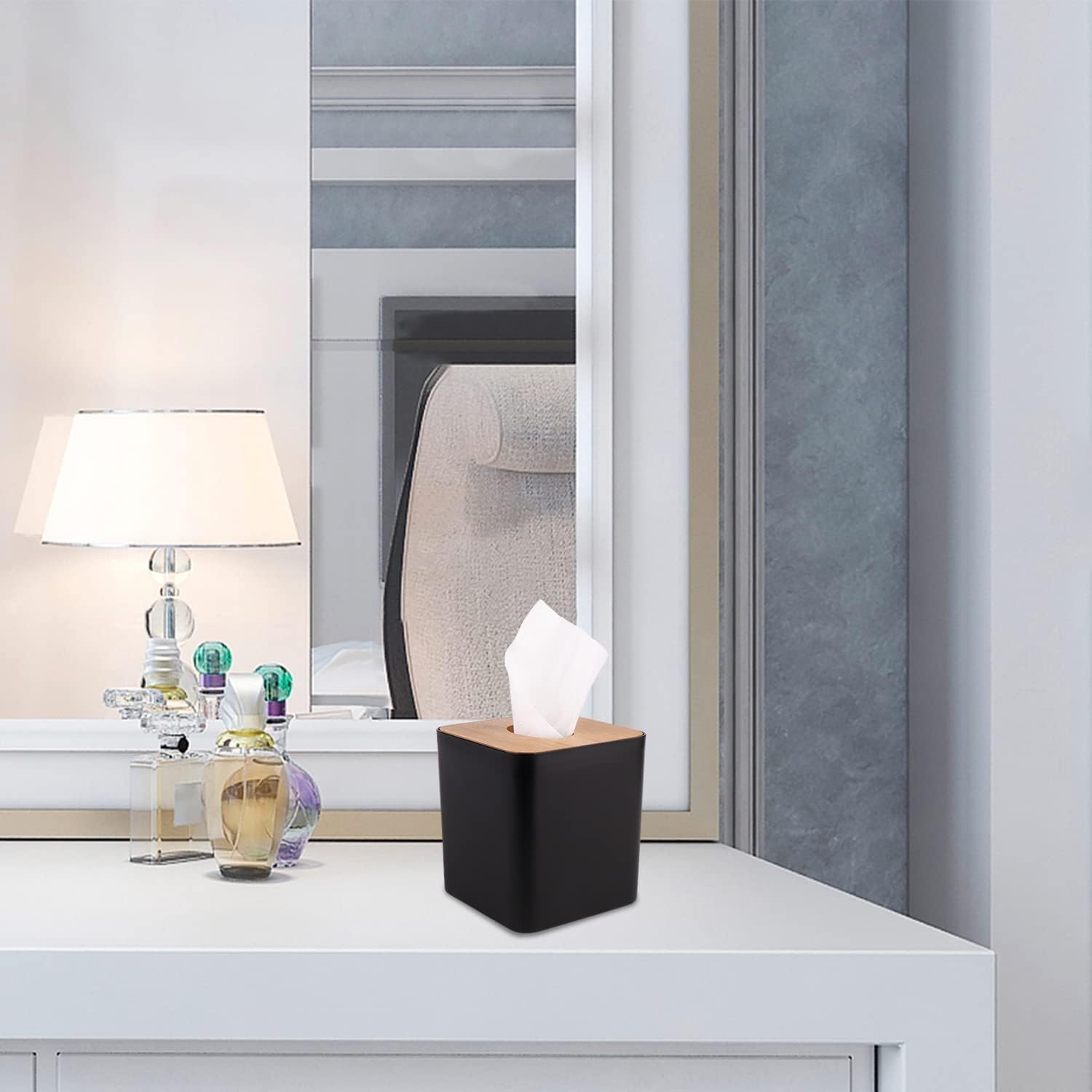 MOCHTERO Bamboo Tissue Box Holder 5x5x54in Black