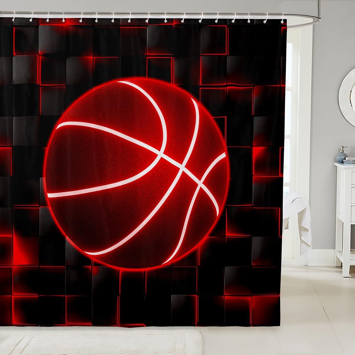 Feelyou Basketball Shower Curtain Set Red and Black 72x84