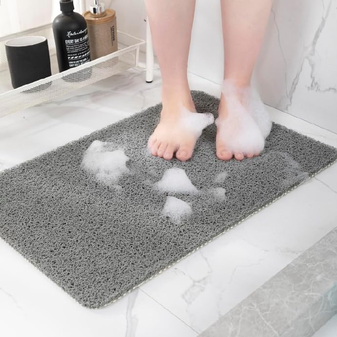 Hargiis Non-Slip Bath Mat with Foot Scrubber - Grey 40x28