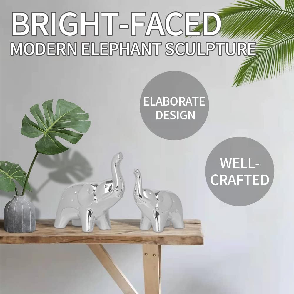 Handmade Silver Ceramic Elephant Statue Pair