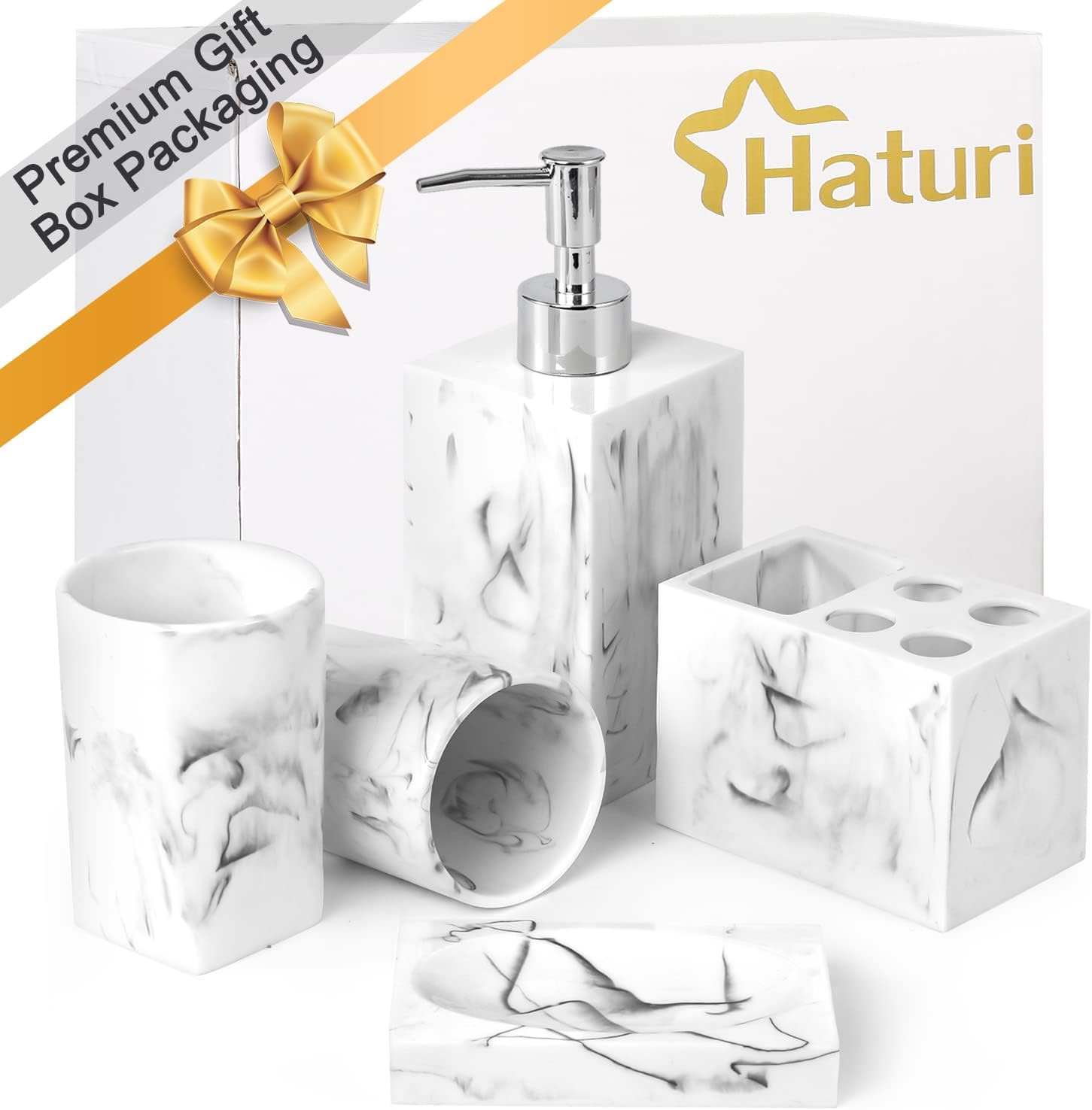 Haturi 5 Piece Marble Look Bathroom Accessory Set
