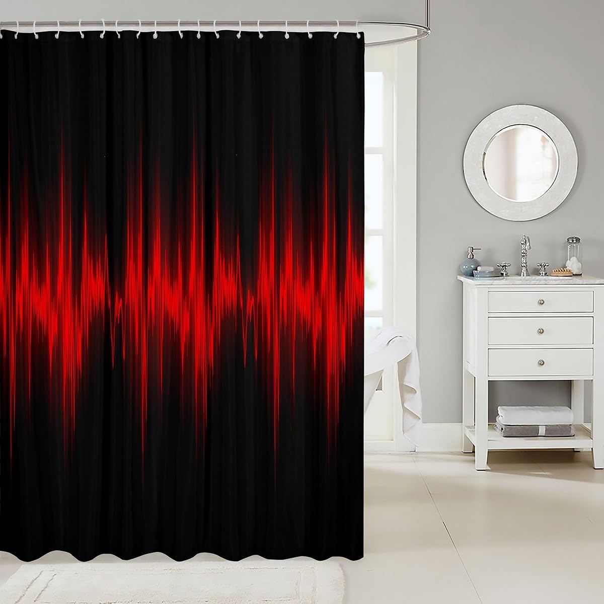 Feelyou Red and Black Bath Curtain Set