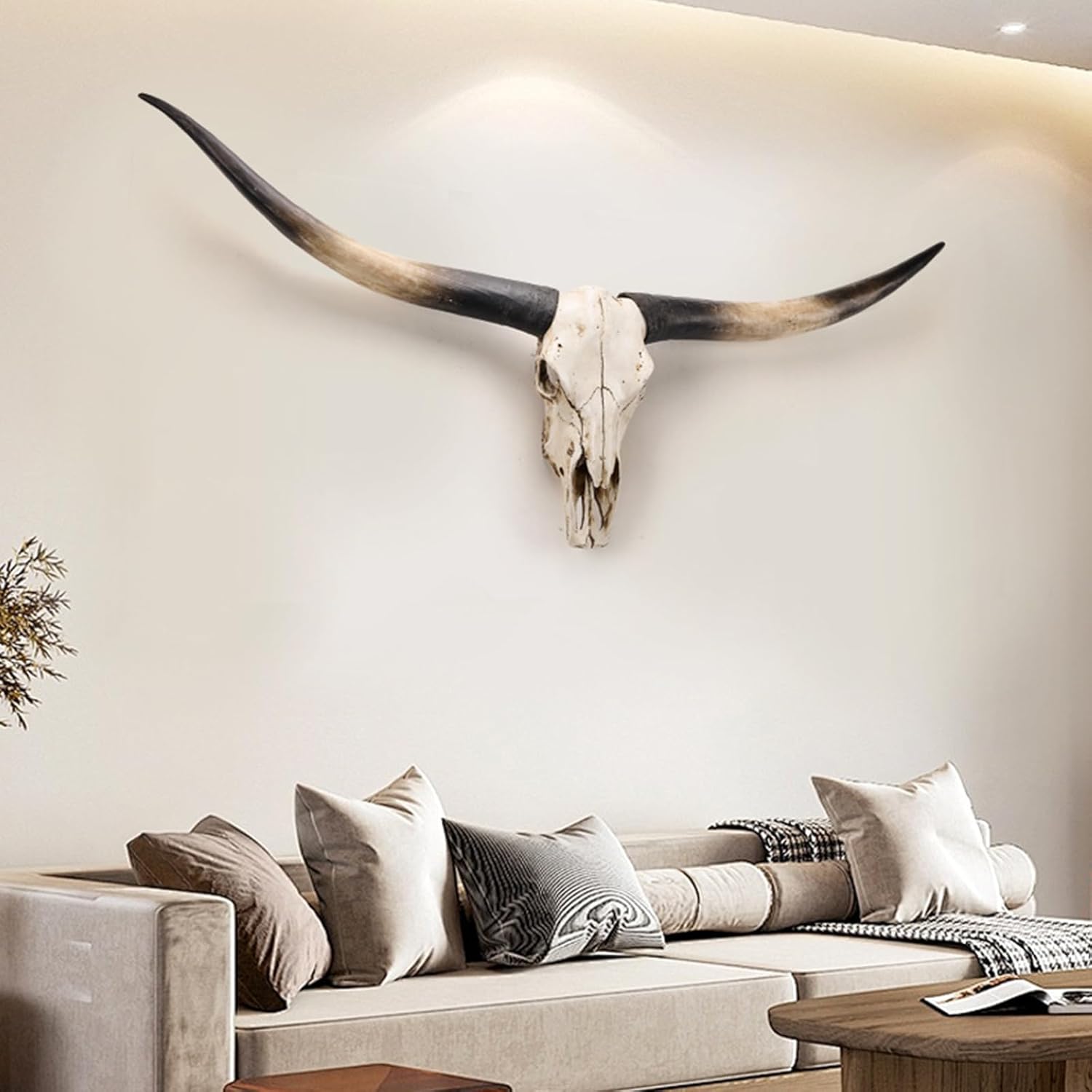 TKKUPLG 70in Cow Skull Wall Decor - Resin Art for Rustic Style