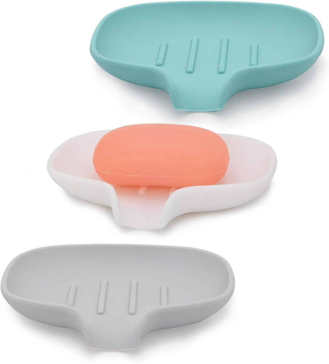 3 Pack Silicone Soap Dish with Drain