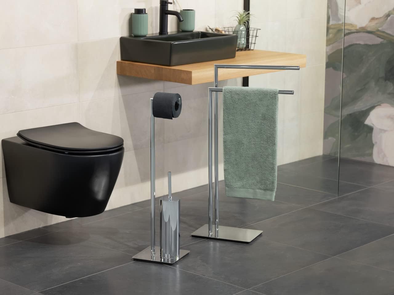 WENKO Free Standing Toilet Brush Holder Steel Silver 20x20x715cm