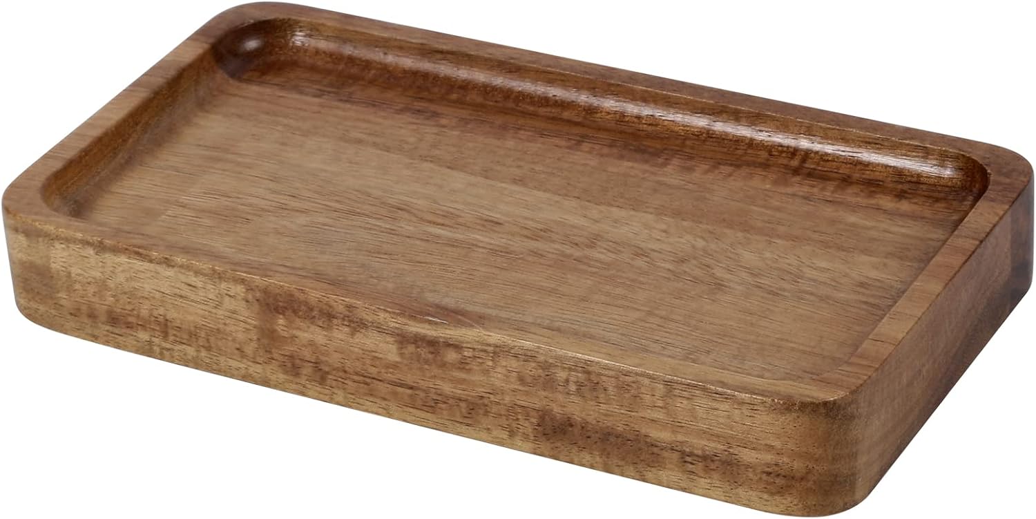 Acacia Wood Vanity Tray - Multipurpose Bathroom Kitchen Organizer