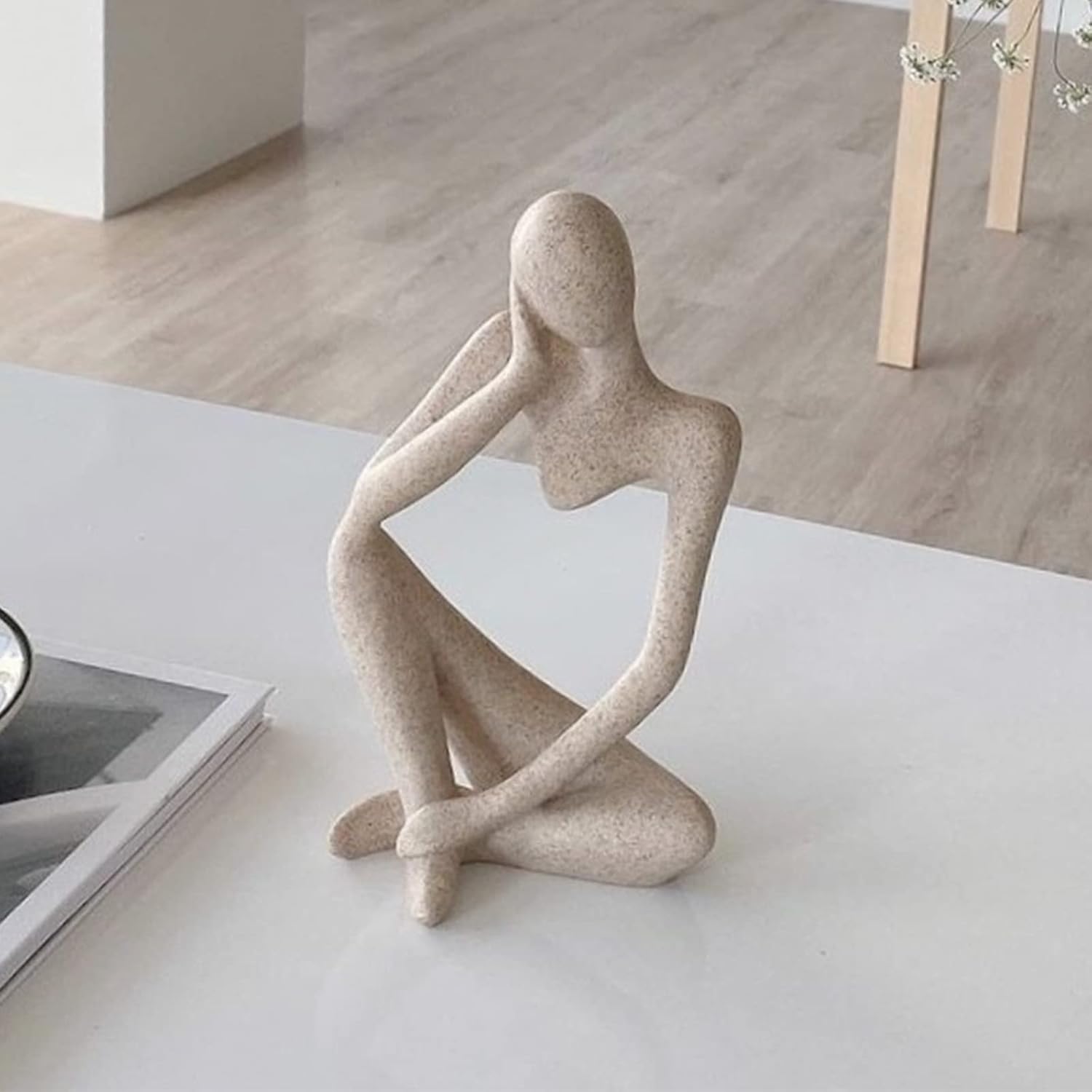 Sandstone Resin Thinker Statue Abstract Decor for Home and Desk