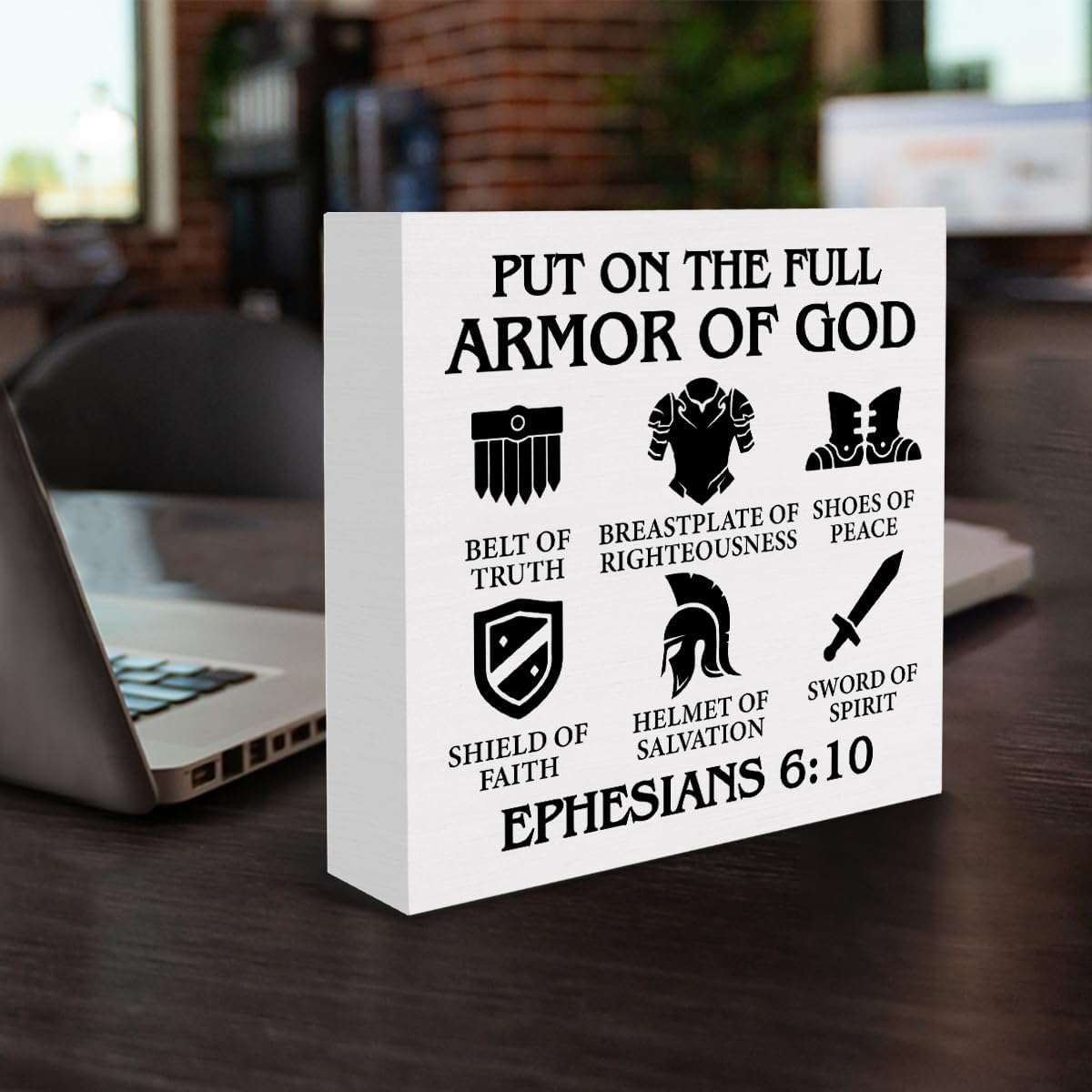Christian Armor of God Wood Box Sign 5x5 Inches