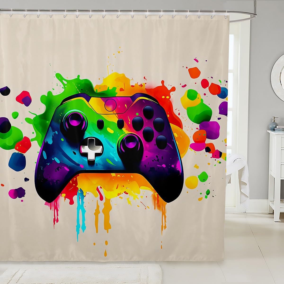 Feelyou Gamer Shower Curtain Set 72x72 Beige