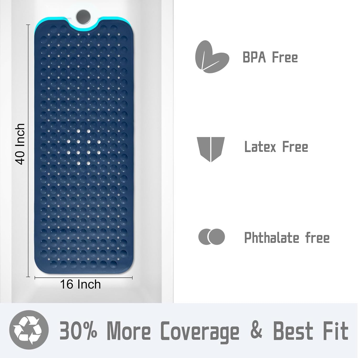 Yimobra Bath Mat Non Slip 40x16 with Suction Cups and Drain Holes