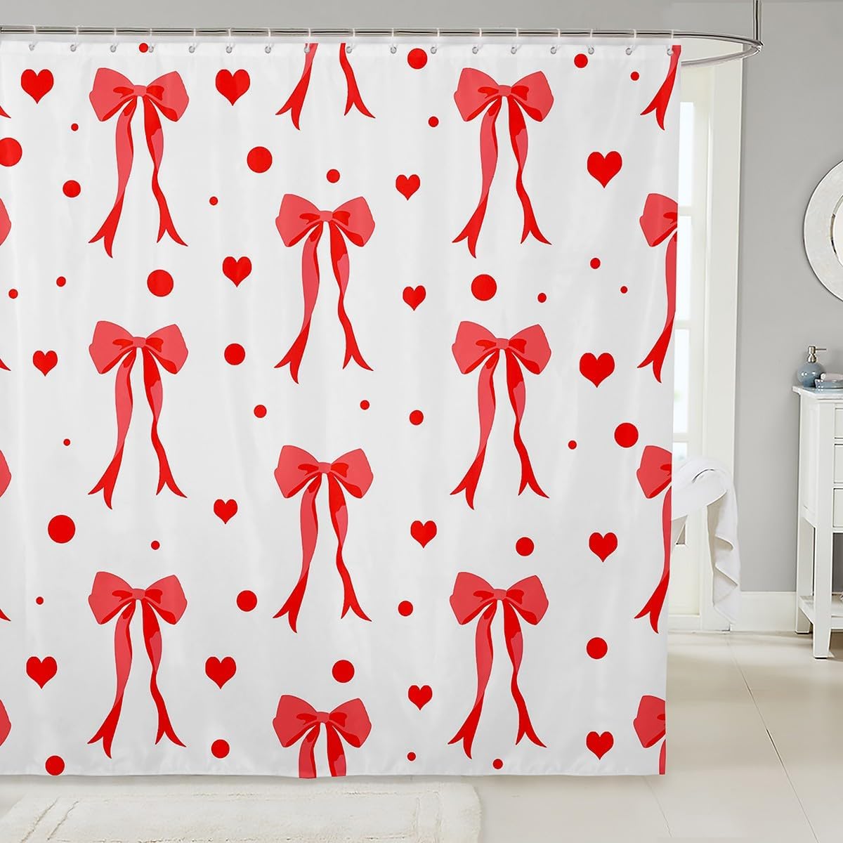Feelyou Coquette Bows Shower Curtain Set 72x72 Red 1
