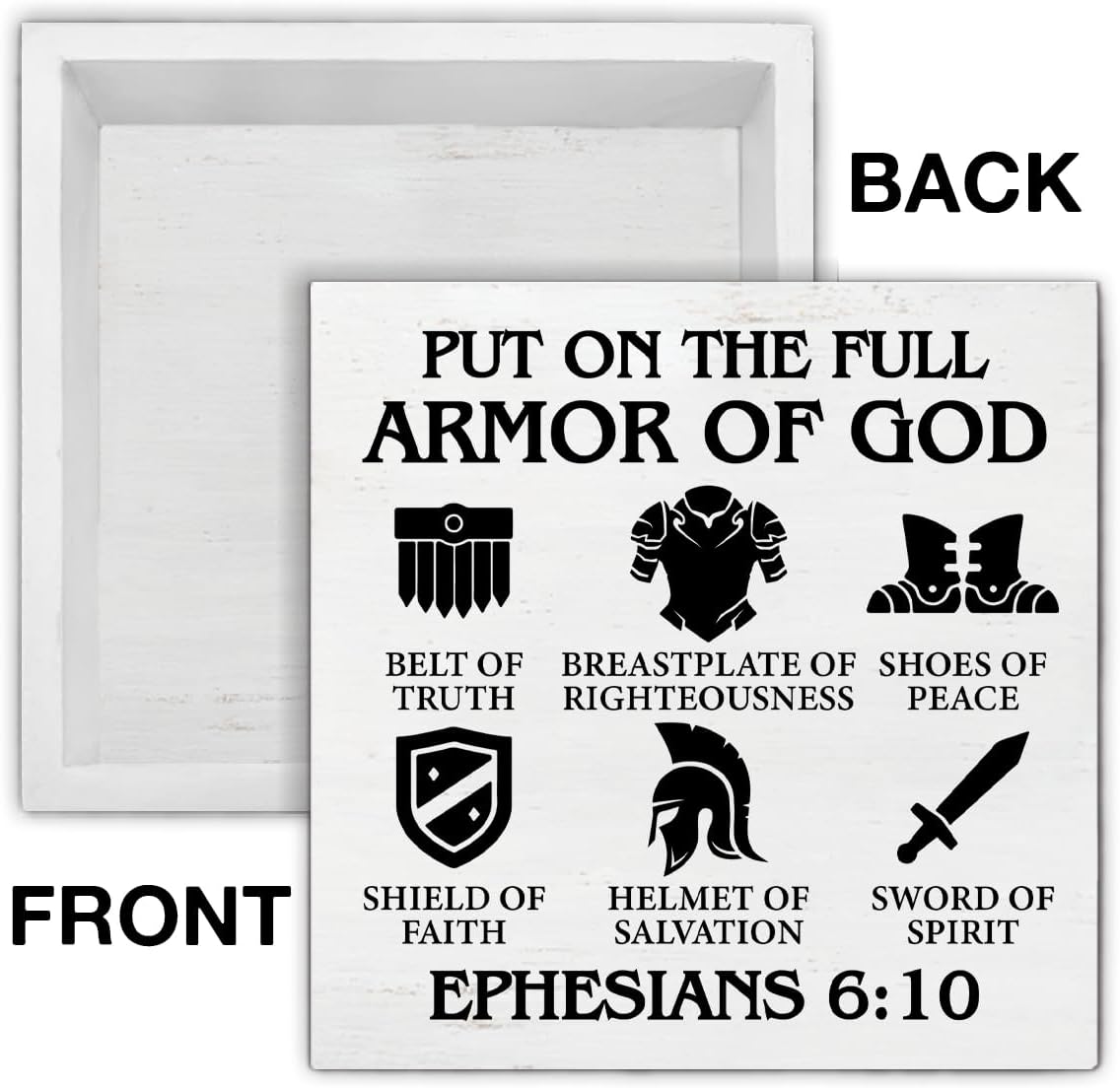 Christian Armor of God Wood Box Sign 5x5 Inches