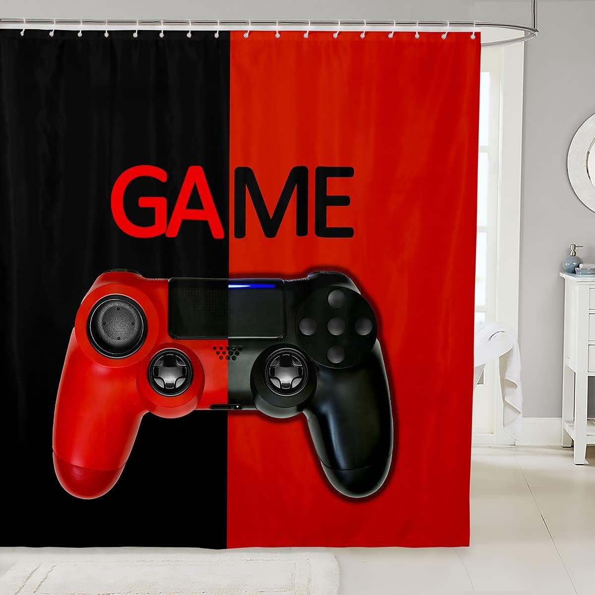 Feelyou Boys Gamer Shower Curtain Red Black 72x72 Inch