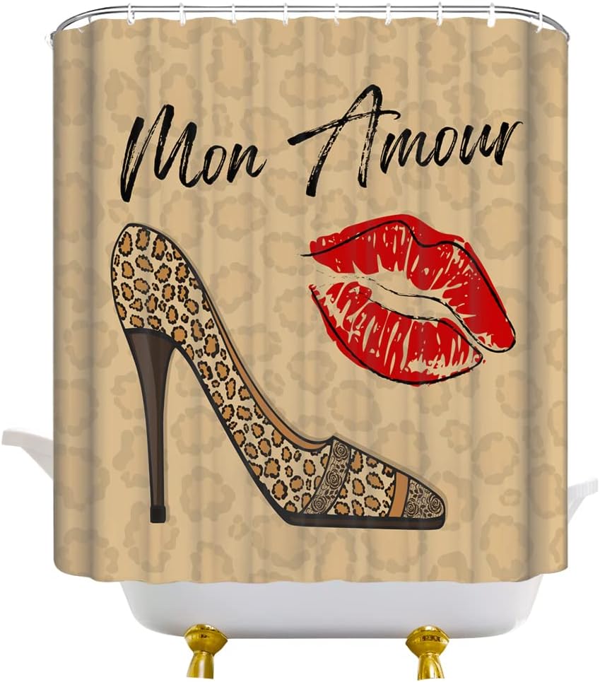 TENVSIN Leopard Print Shower Curtain with Hooks 1
