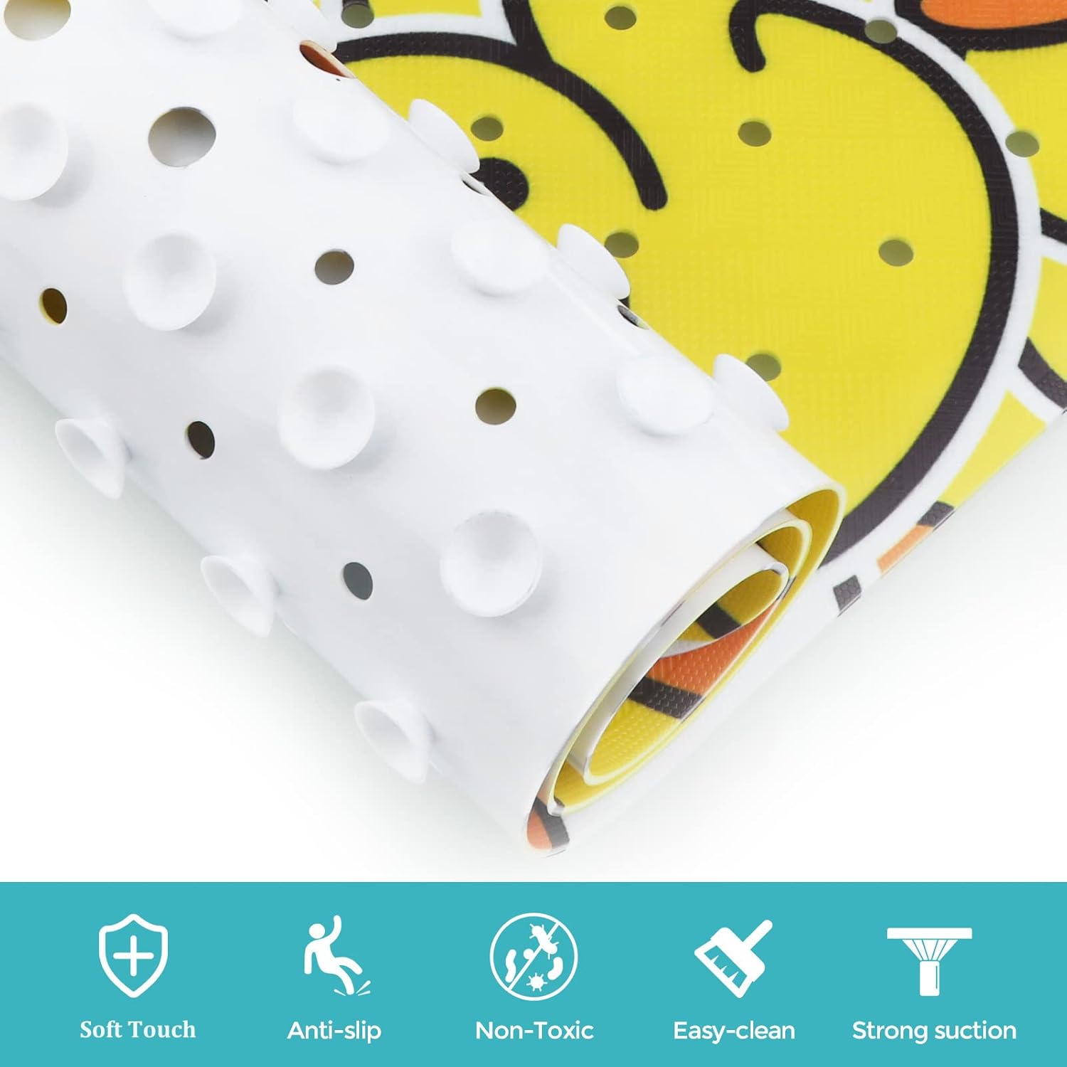 Tubozadi Kids Non Slip Bath Mat with Suction Cups and Drain Holes Yellow Duck