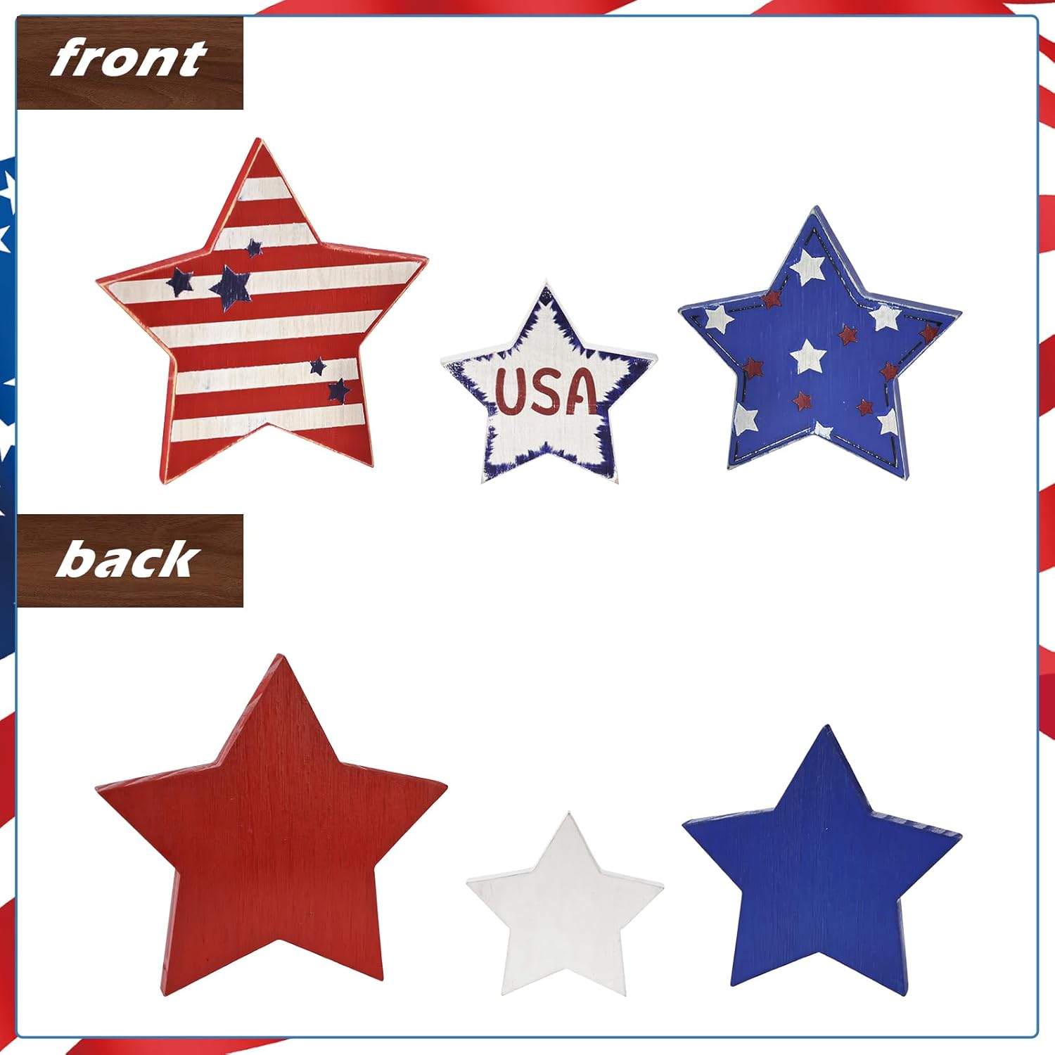 PICTTY 4th of July Stars Decor 3PC Wooden Set