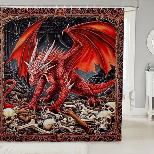 Feelyou Kids Dragon Shower Curtain Set 72x72 Red 1