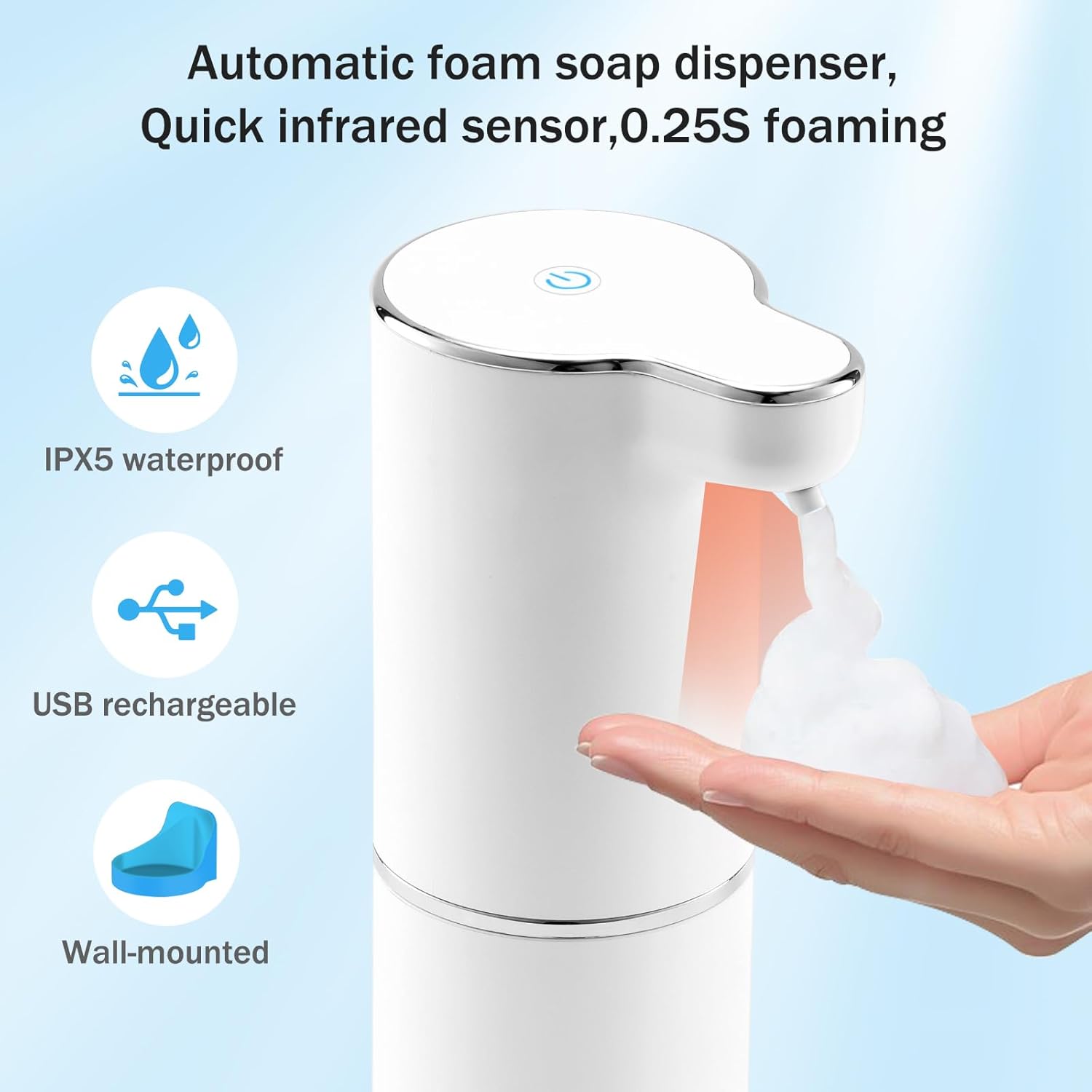 Touchless Foaming Soap Dispenser with Rechargeable USB Wall Mount White