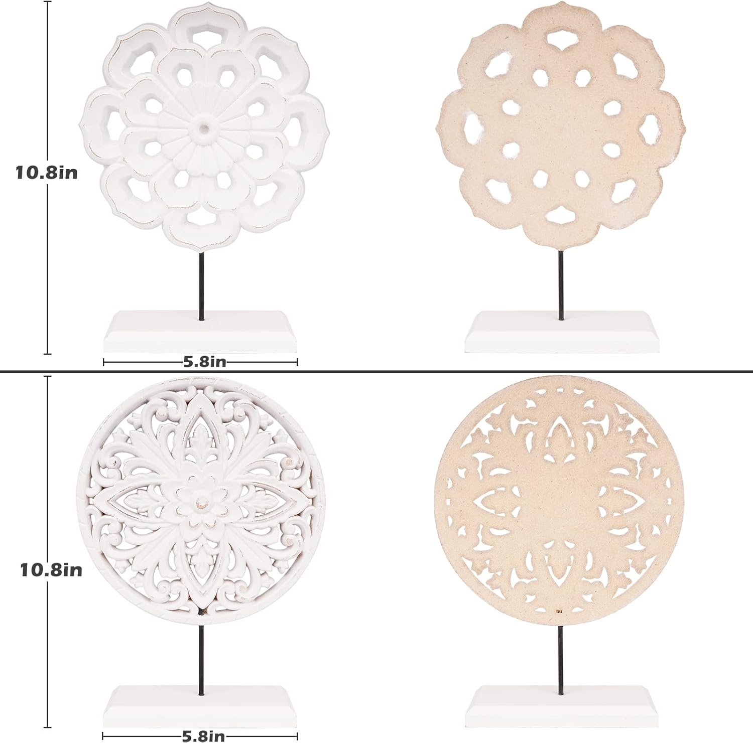 AXEARTE 2 Pack Wooden Carved Flower Medallion Sculptures 1