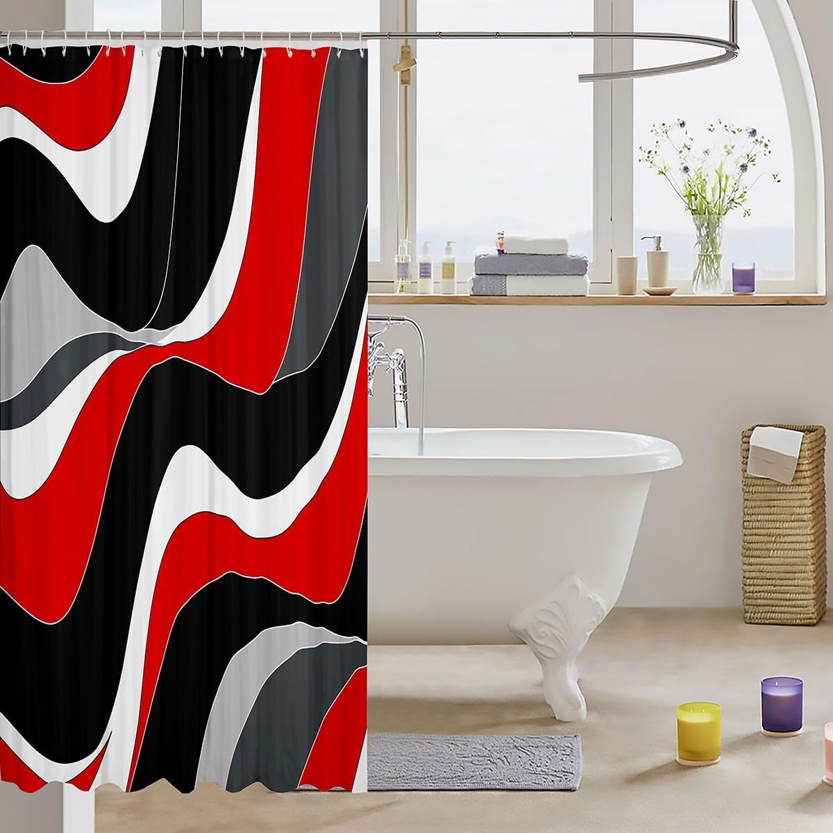 Feelyou Abstract Wave Kids Shower Curtain Set 72x72