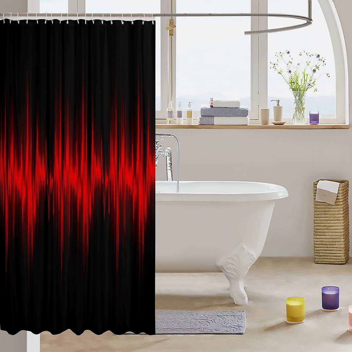 Feelyou Red and Black Bath Curtain Set