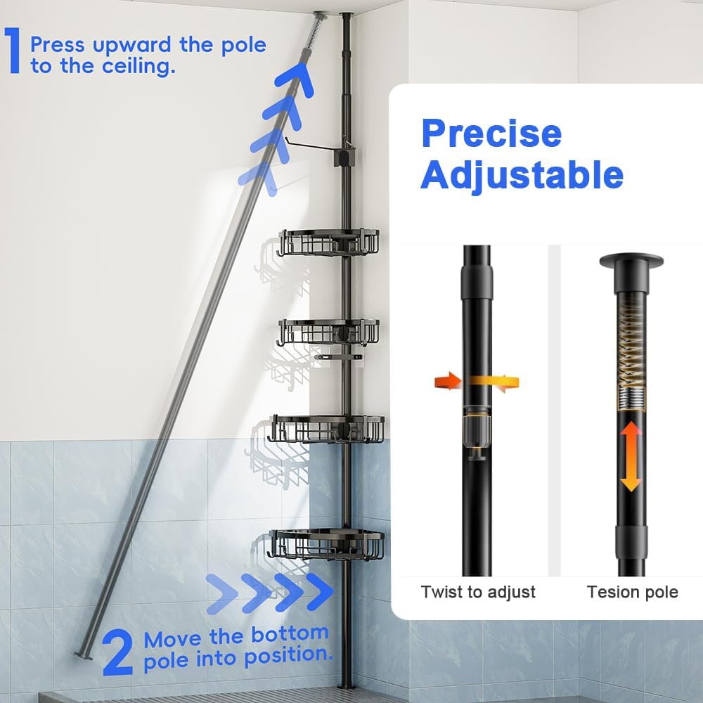 Coonoor Corner Shower Caddy with Tension Pole - 4-Tier Rustproof Organizer