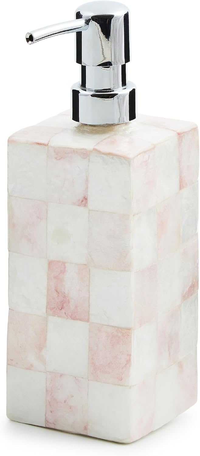 MACKENZIE-CHILDS Capiz Soap Pump with Pink-and-White Rosy Check