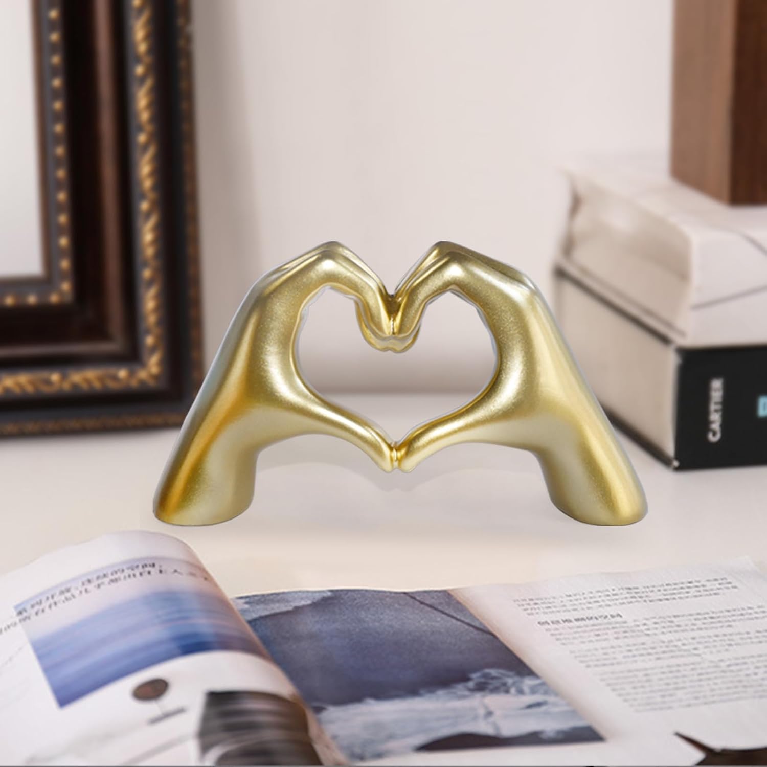 Loveparadise Gold Decor Heart Hands Sculpture for Living Room