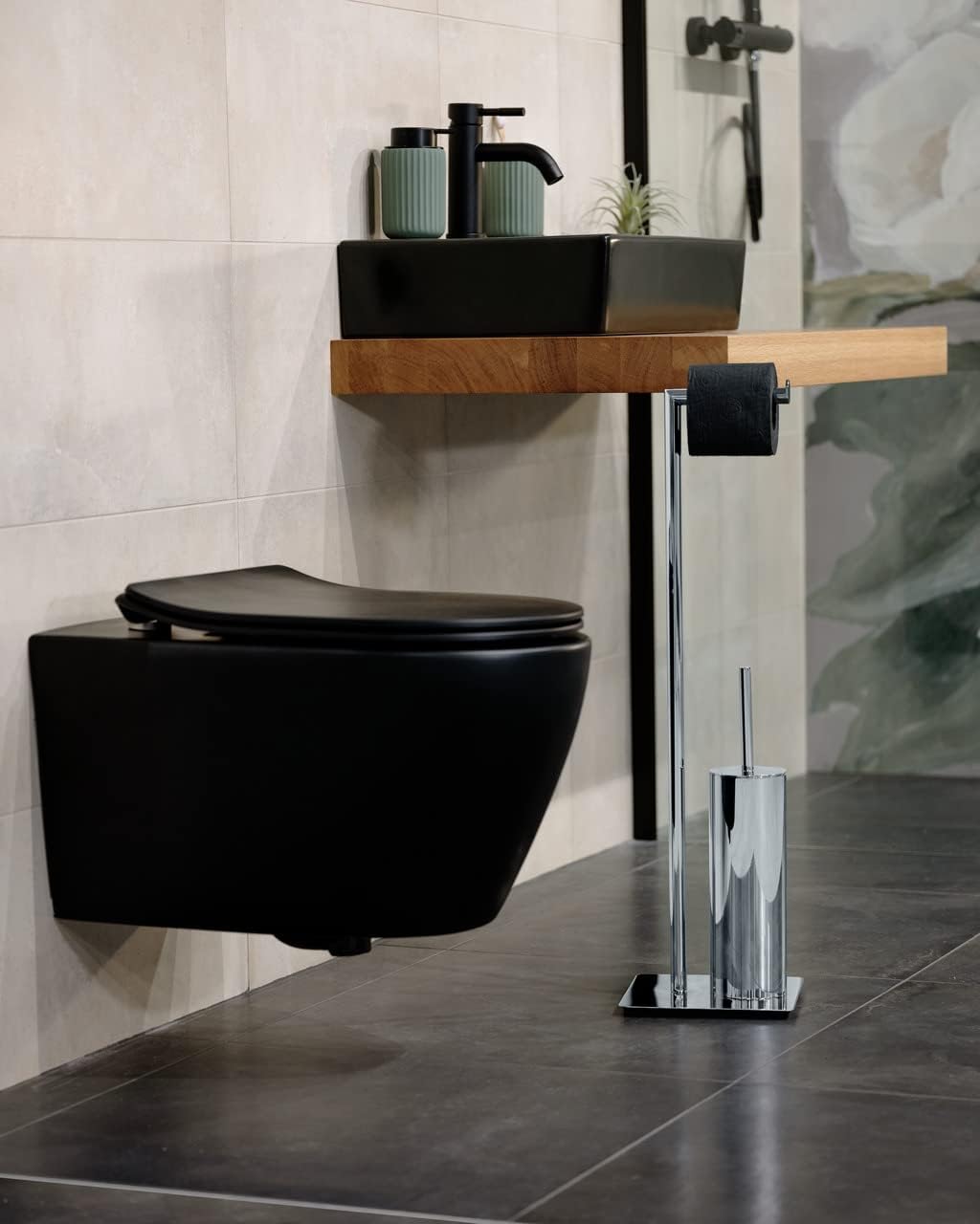 WENKO Free Standing Toilet Brush Holder Steel Silver 20x20x715cm