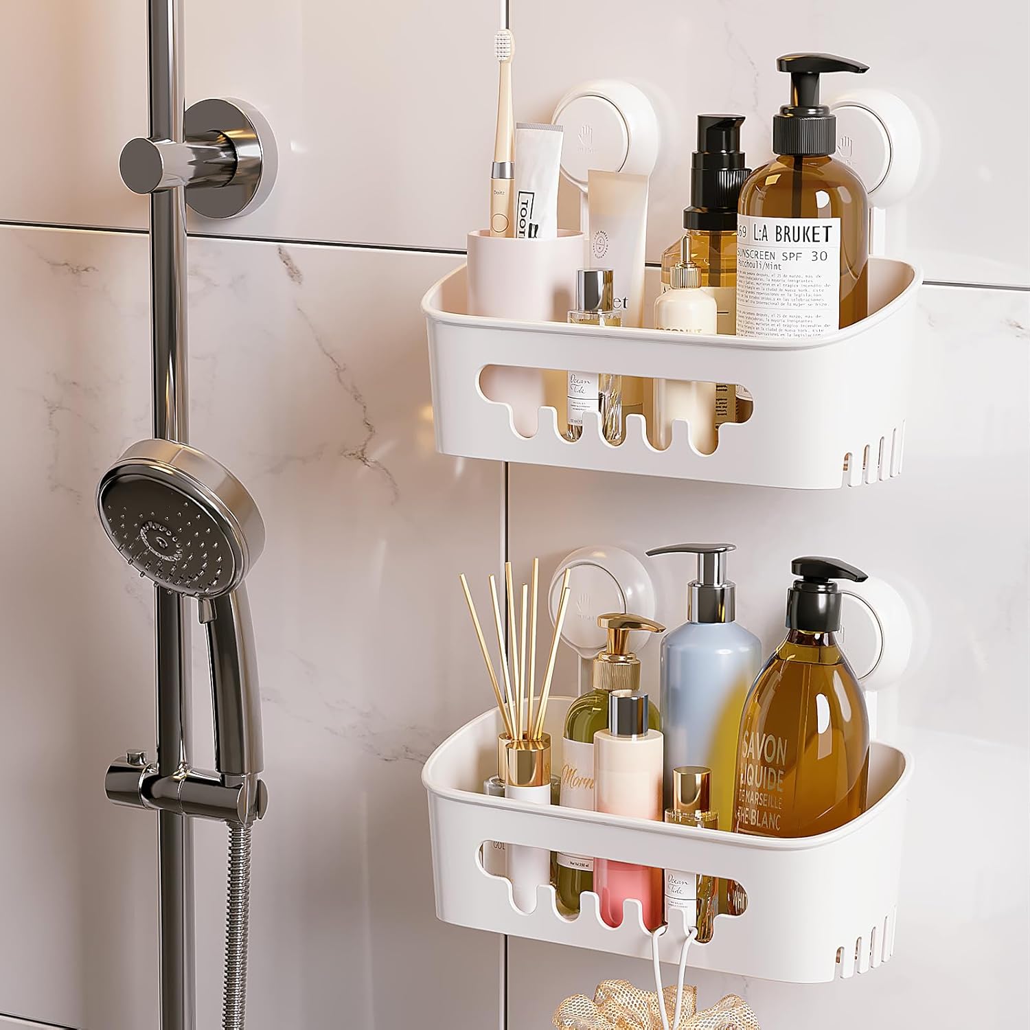 TAILI 2 Pack Heavy Duty Shower Caddy Suction Cup Organizer