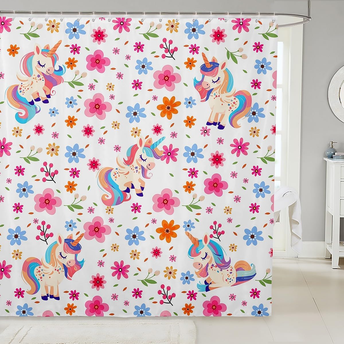 Erosebridal Kids Unicorn Waterproof Shower Curtain